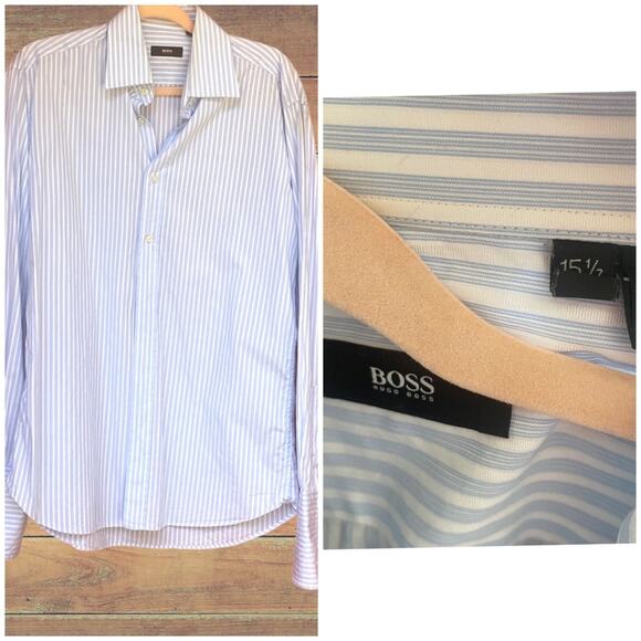 Boss Hugo Boss men’s button up dress shirt in blue and white striped - Picture 1 of 8